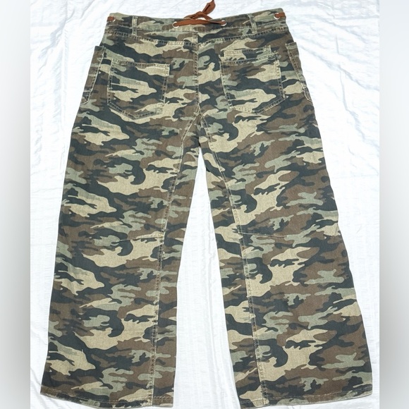 Camo Wide Leg Pants XXXL High Rise Drawstring Baggy Cargo Style Streetwear - Picture 4 of 5